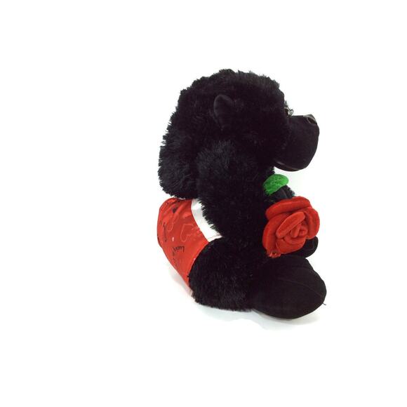 Black Gorilla Medium Red Lucky Shorts and Holding a Rose 14 Inches - Picture 4 of 8
